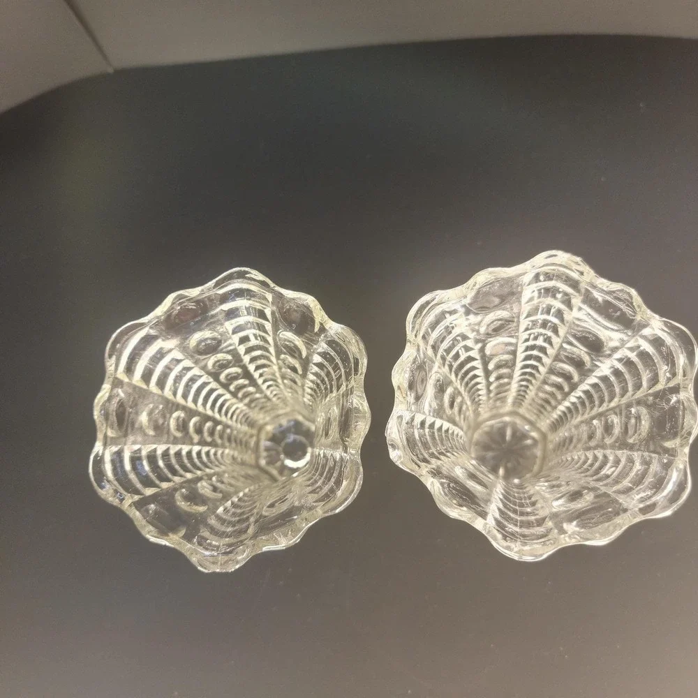 Indiana Glass Mayflower Clear Glass Bud Vases Pair Dots Rays 5